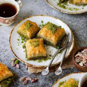 Baklava con pistacho en el sabor de marruecos